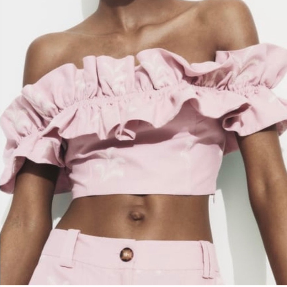 ZARA EMBROIDERED LINEN BLEND CROP TOP NWT size XS